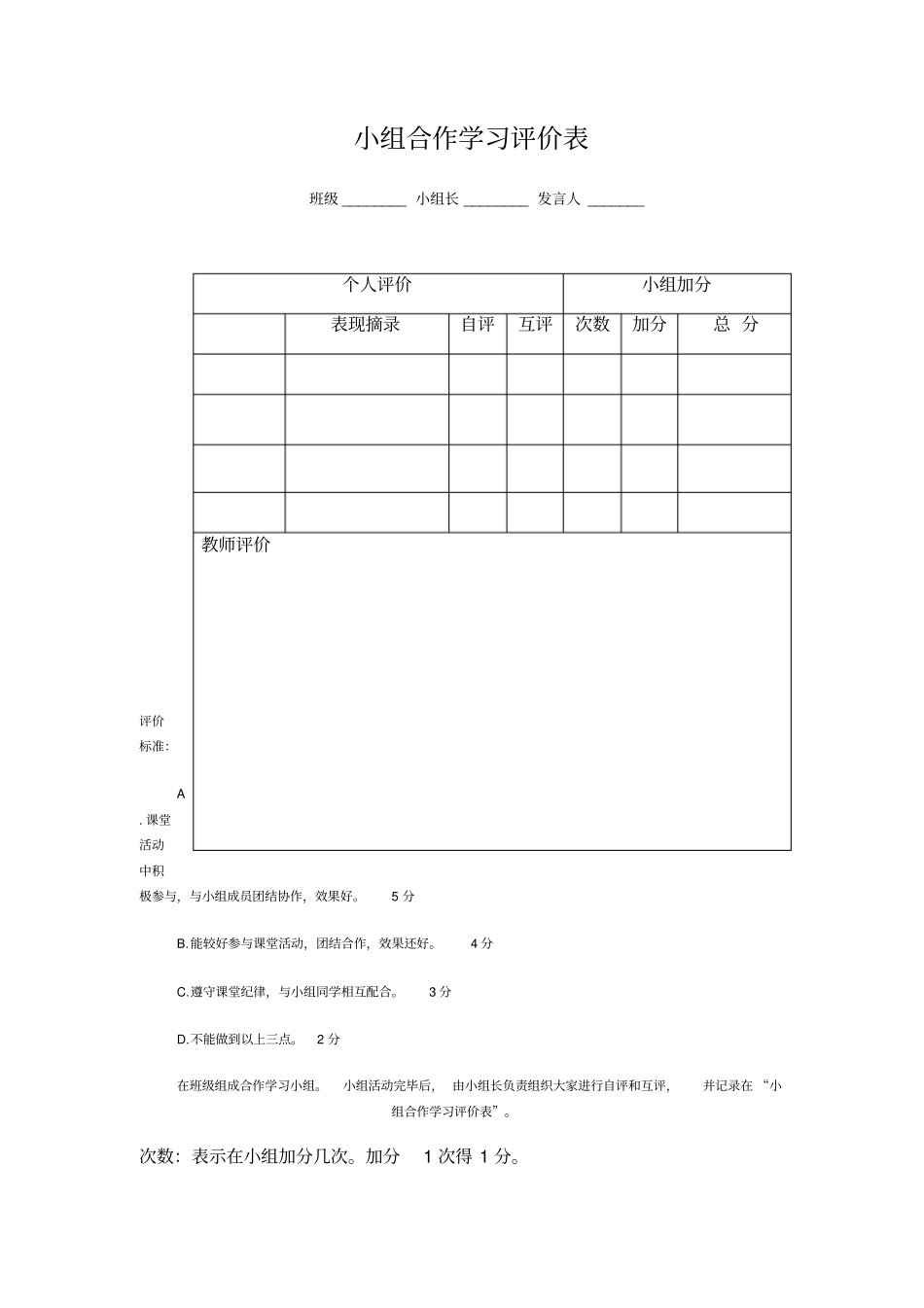 小组合作学习评价与衡量表_第1页