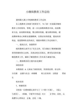 小继续教育工作总结