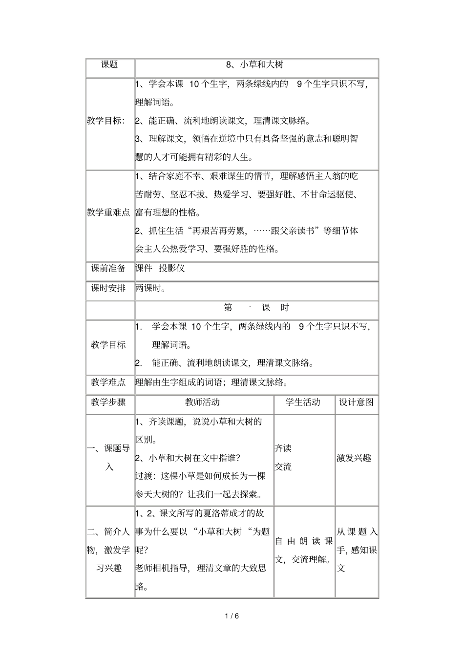 小草和大树教学导案_第1页