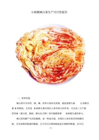 小规模辣白菜生产可行性研究报告