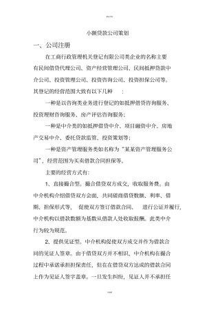 小额贷款公司策划