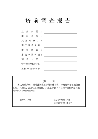 小额贷款公司贷前调查报告