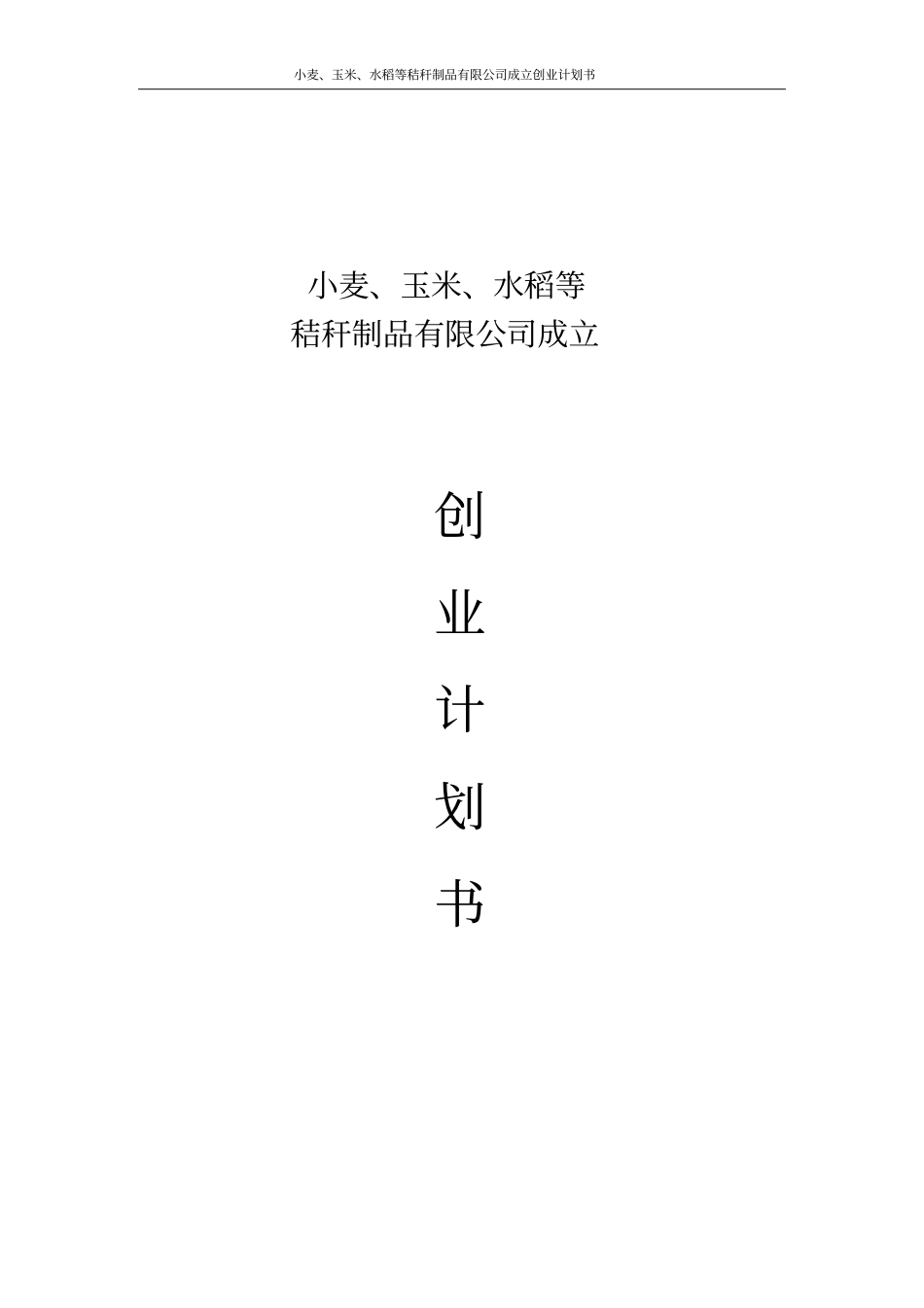 小麦、玉米、水稻等秸秆制品有限公司成立创业计划书_第1页