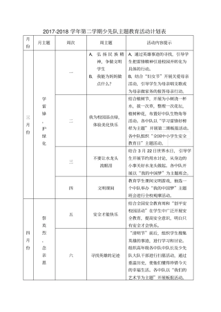 少先队周主题教育活动计划表