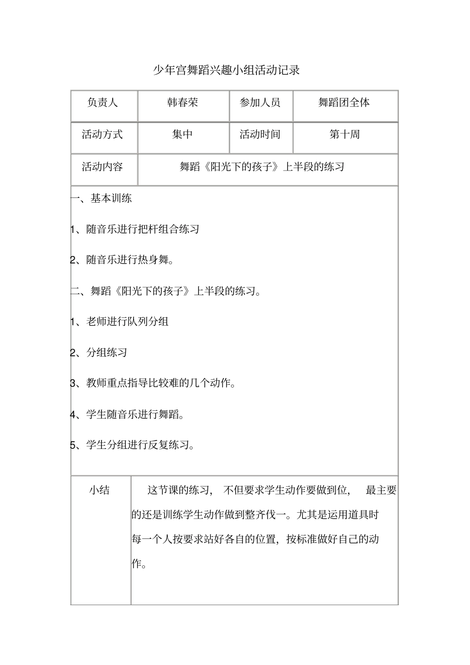 少年宫舞蹈兴趣小组活动记录_第2页