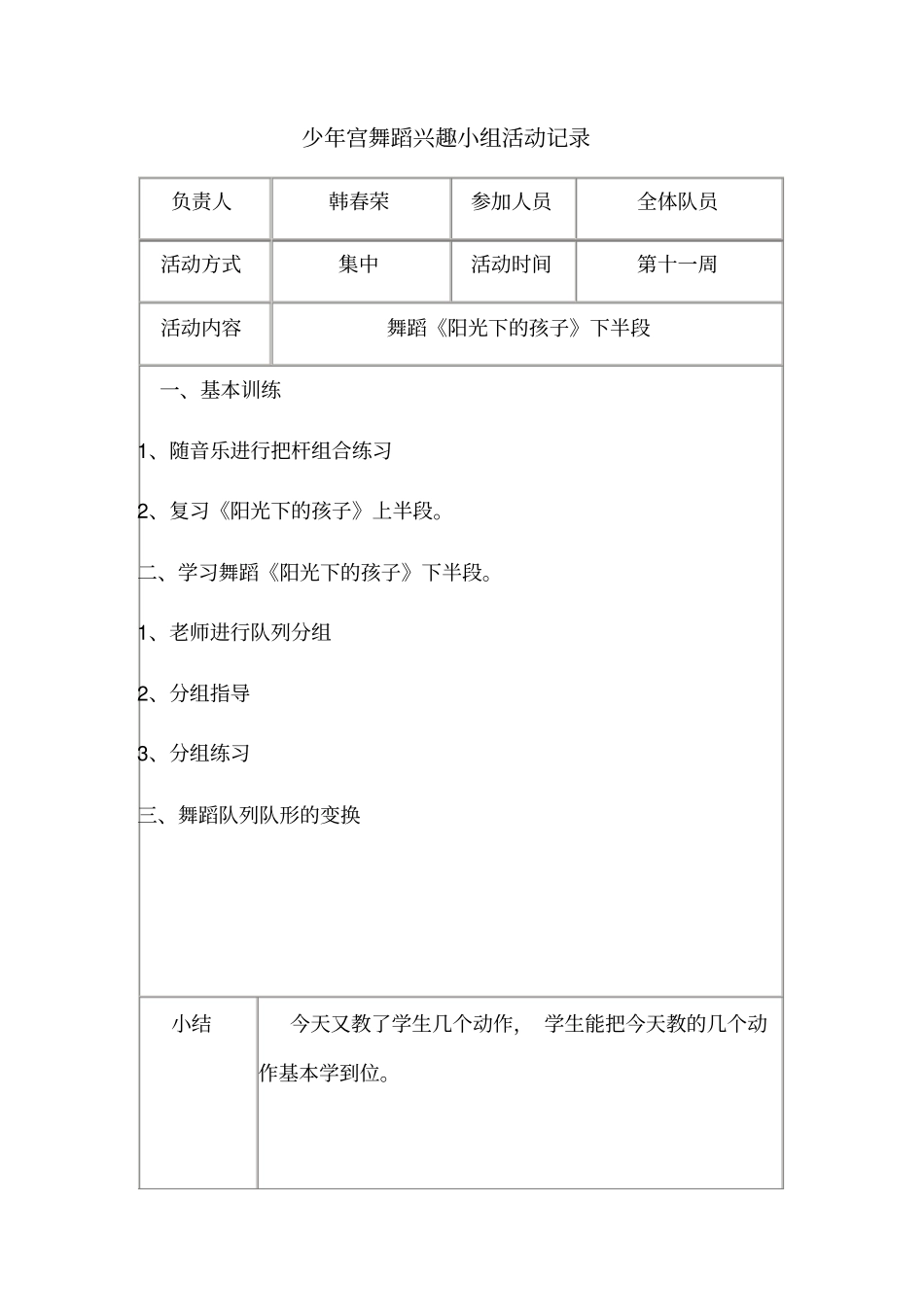 少年宫舞蹈兴趣小组活动记录_第3页