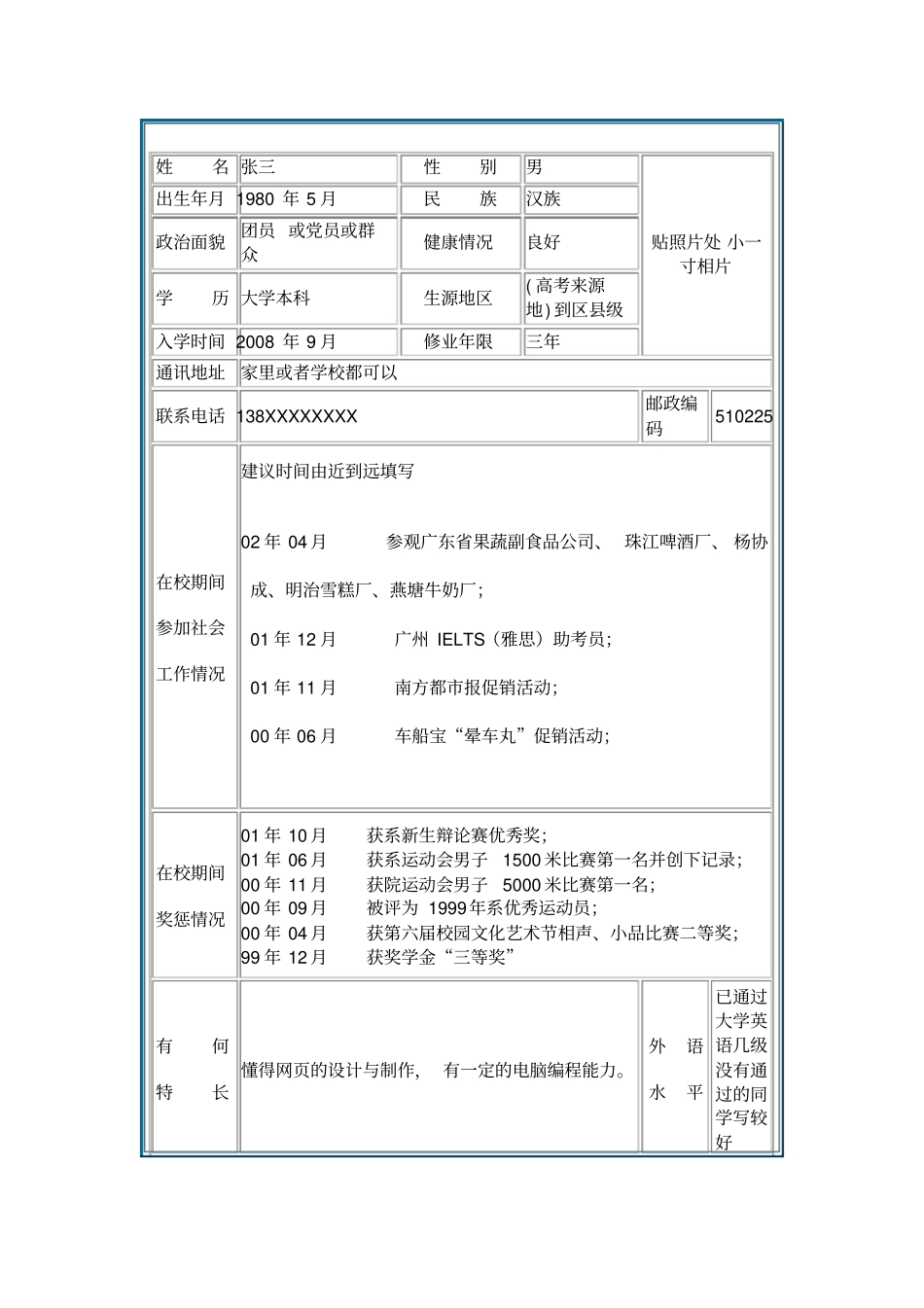 就业推荐表填写模板_第2页