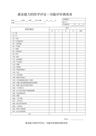 就业能力的医学评定-功能评价调查表