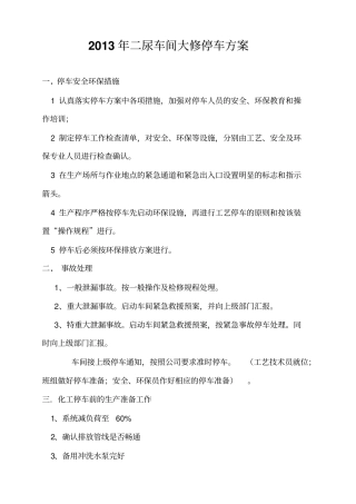 尿素装置大修停车方案1