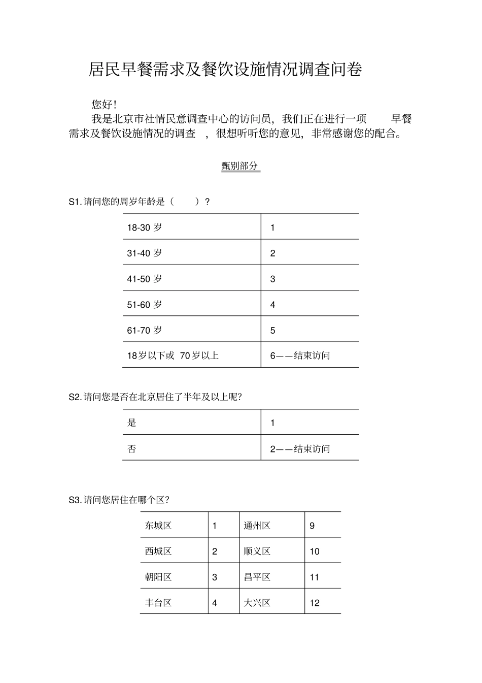 居民早餐需求及餐饮设施情况调查方案_第3页