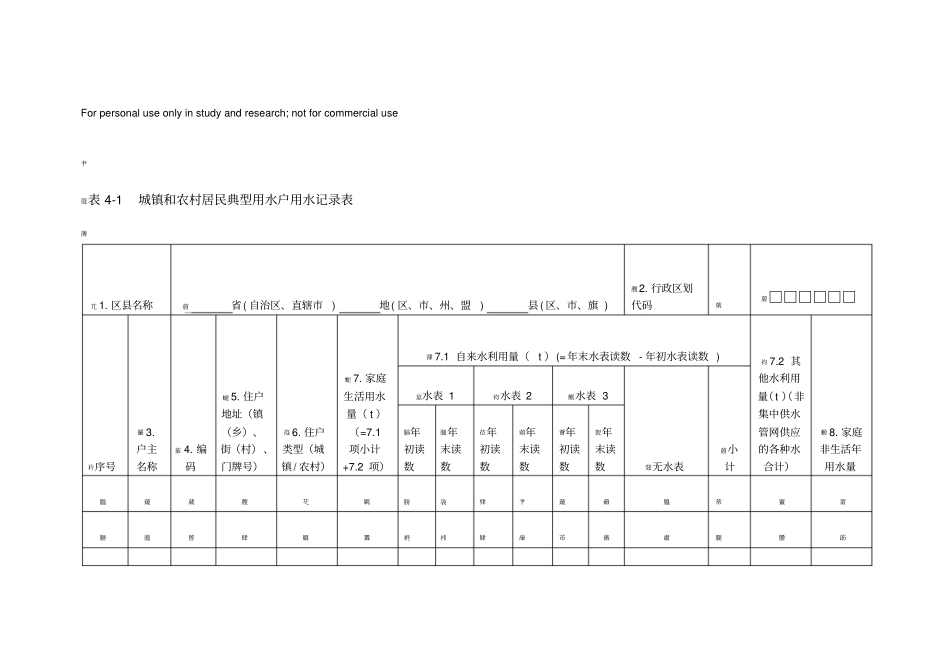 居民生活用水量记录表_第1页