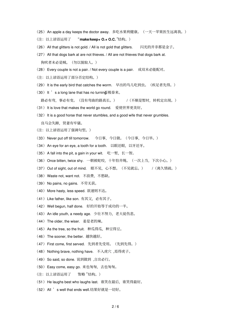 届高考英语常考英文谚语集锦及练习_第2页