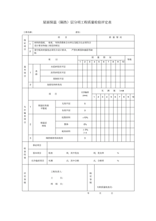 屋面保温层分项工程质量检验评定表