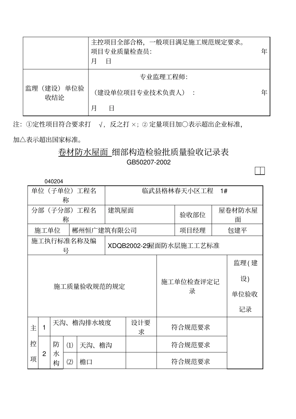 屋面卷材防水层检验批质量验收记录表_第2页