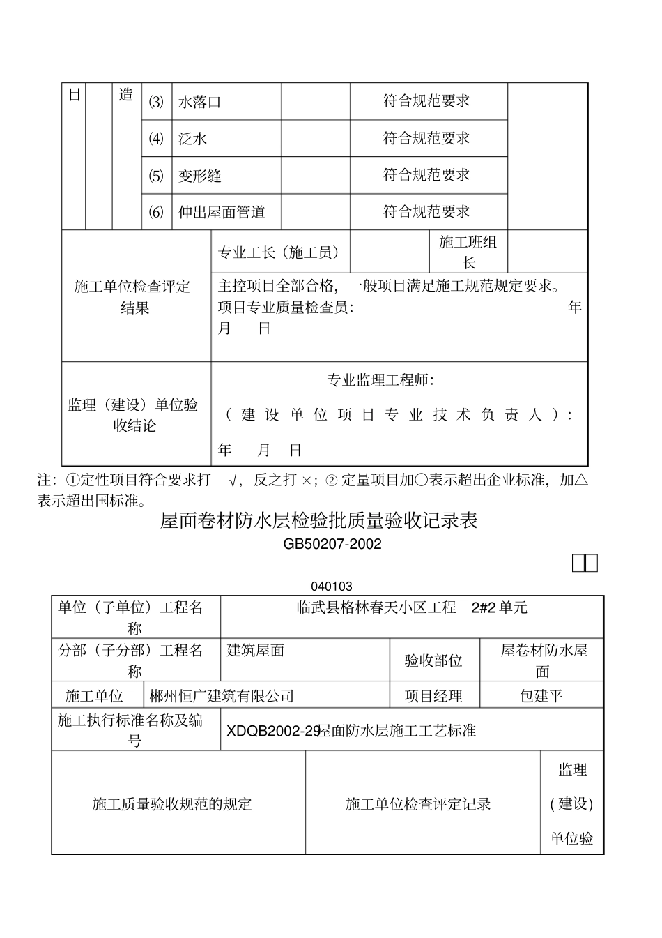 屋面卷材防水层检验批质量验收记录表_第3页