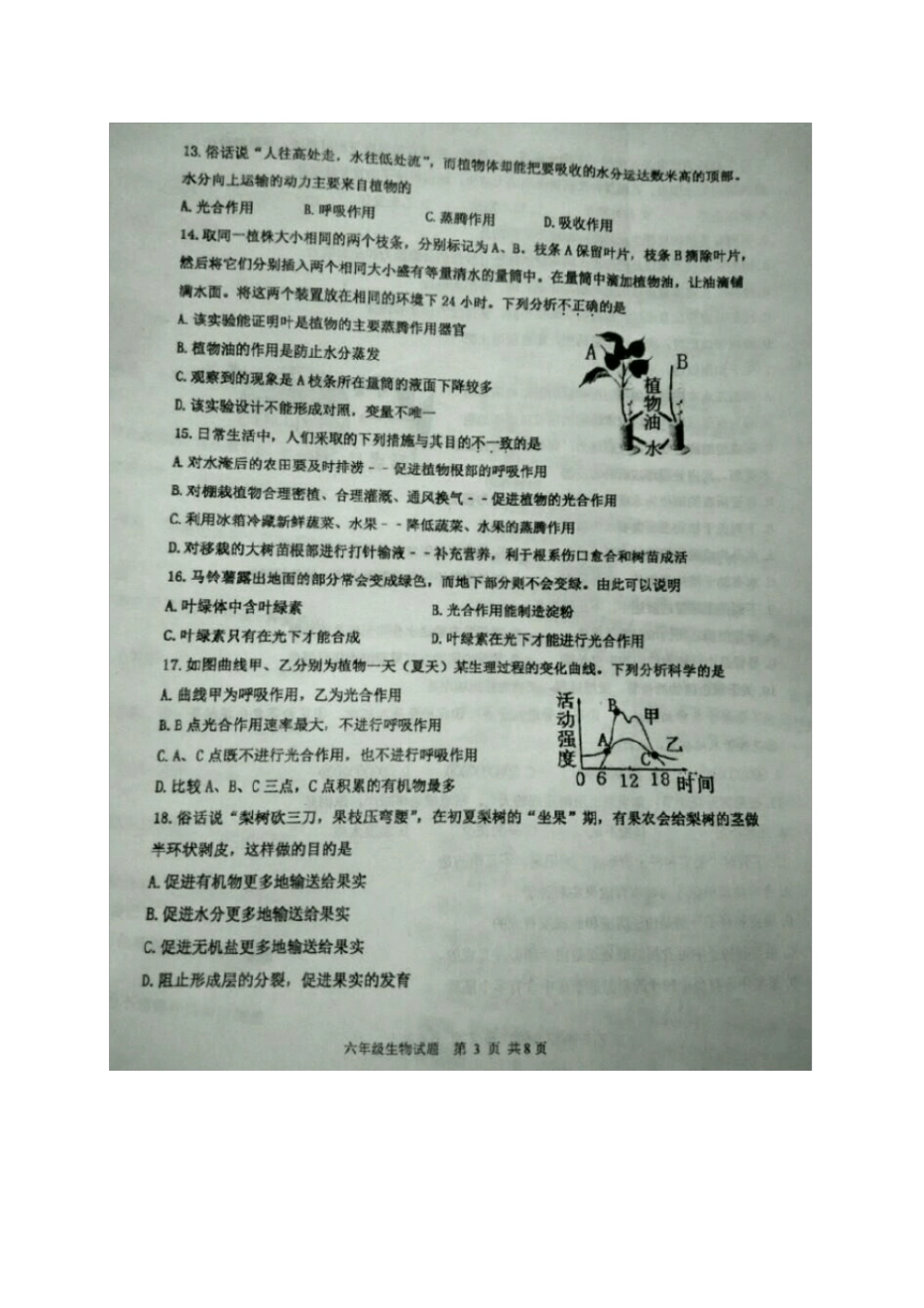 山东东平年六年级生物下学期期末试题鲁教版五四制_第3页