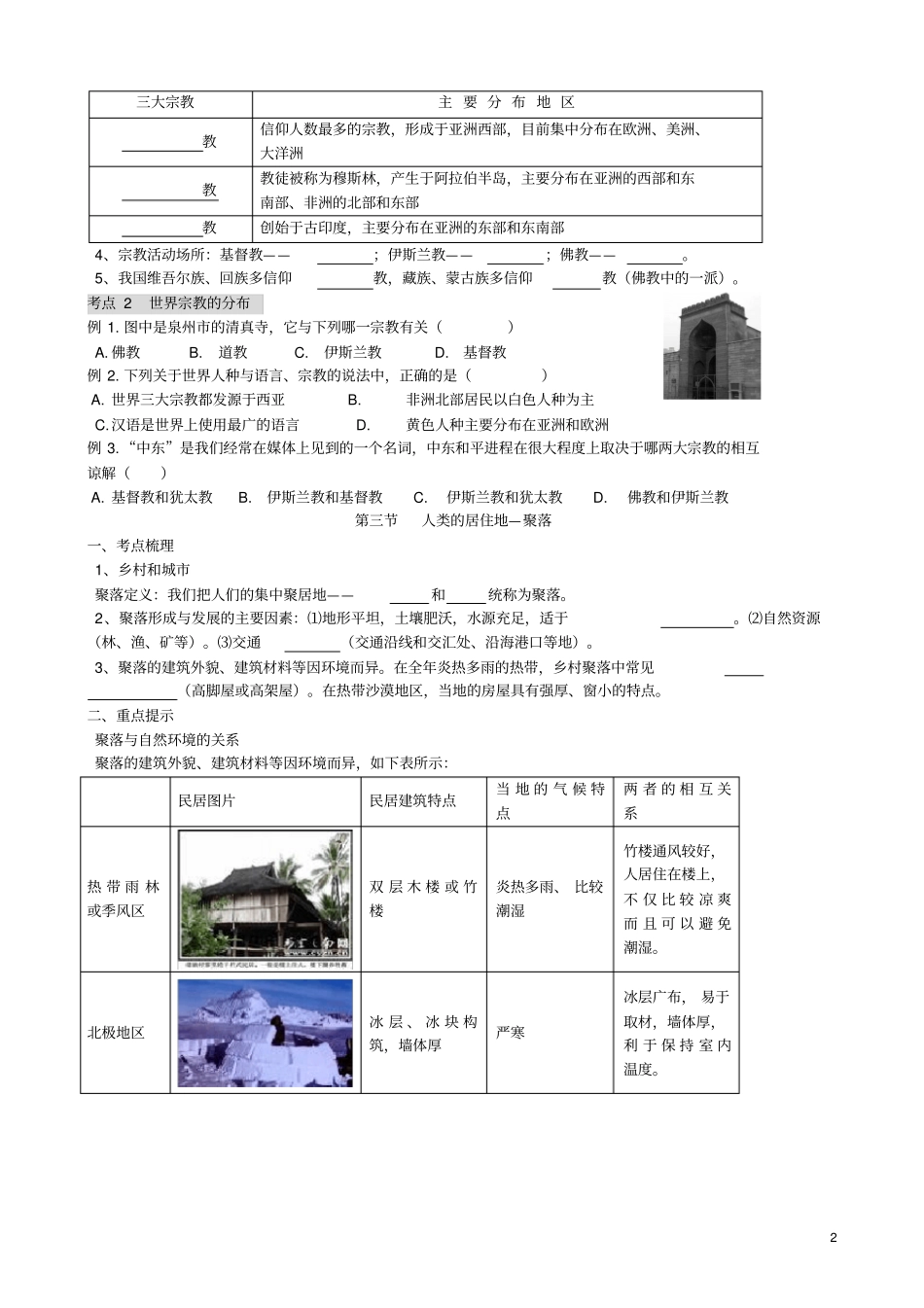 山东临沂2017年中考地理二轮专题复习材料专题三居民和聚落无答案_第2页