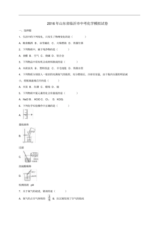 山东临沂中考化学模拟试题含解析