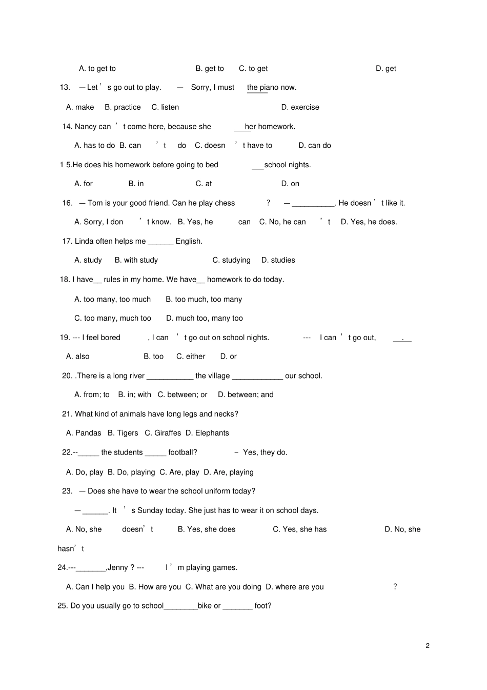 山东临沂临沭2012017学年七年级英语下学期期中试题_第2页