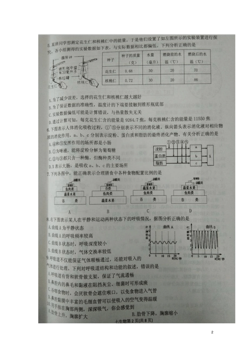 山东临沂沂水2017-2018学年七年级生物下学期期中试题扫描版新人教版_第2页