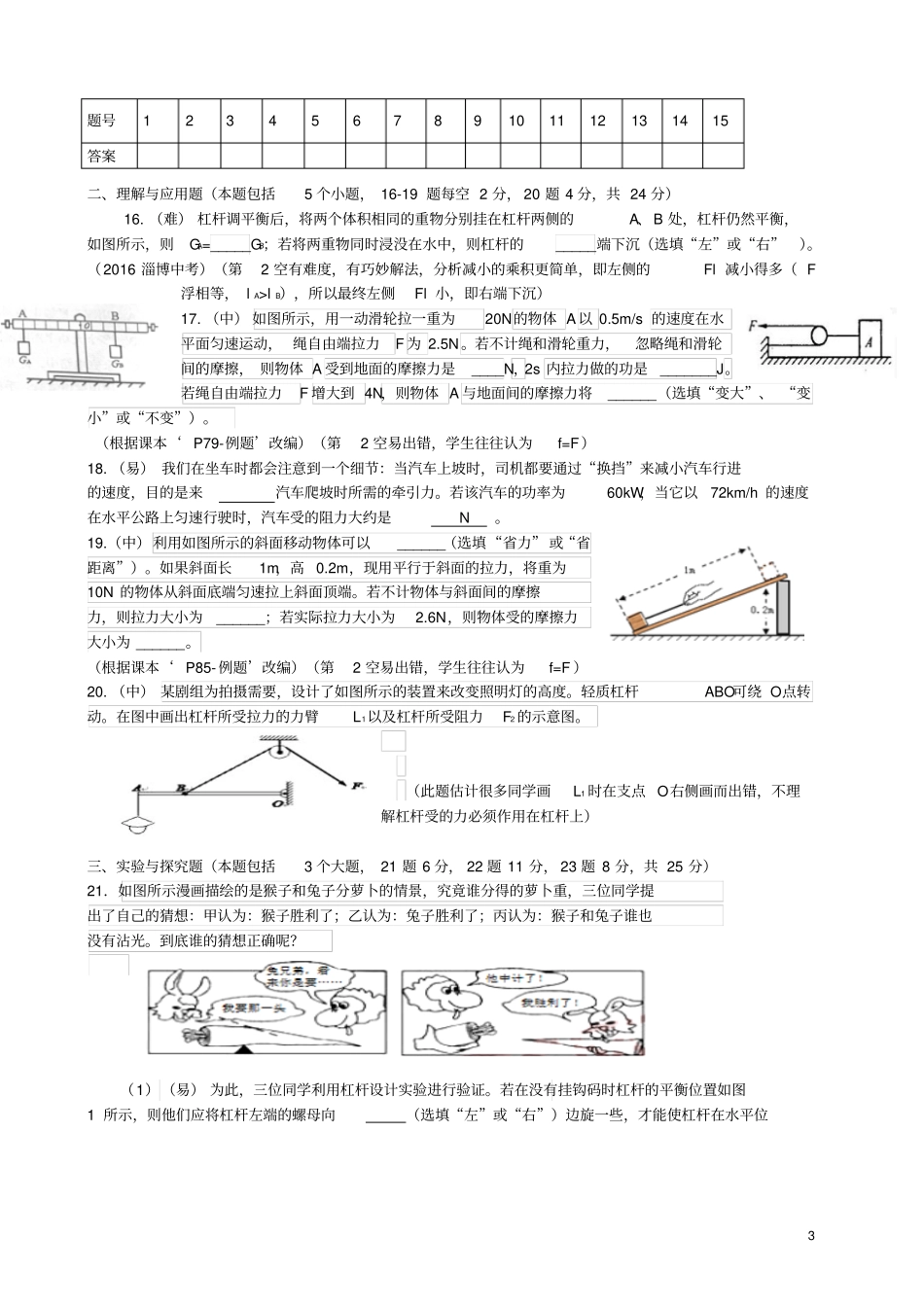 山东临淄2012016学年八年级物理下学期期末试题无答案_第3页
