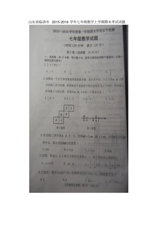 山东临清2012016学年七年级数学上学期期末考试试题扫描版新人教版