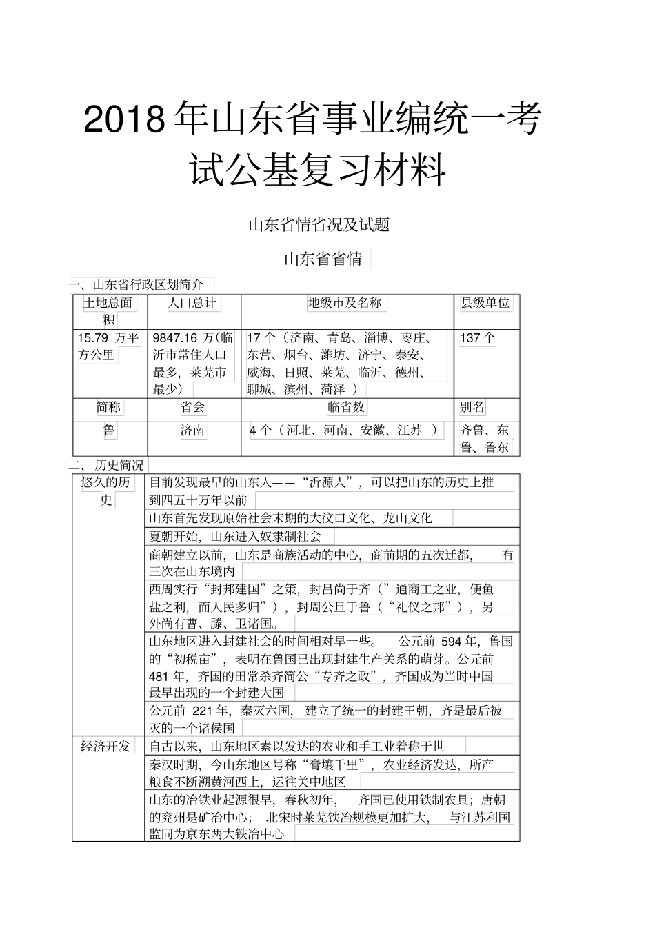 山东事业编山东情及精选试题_第1页