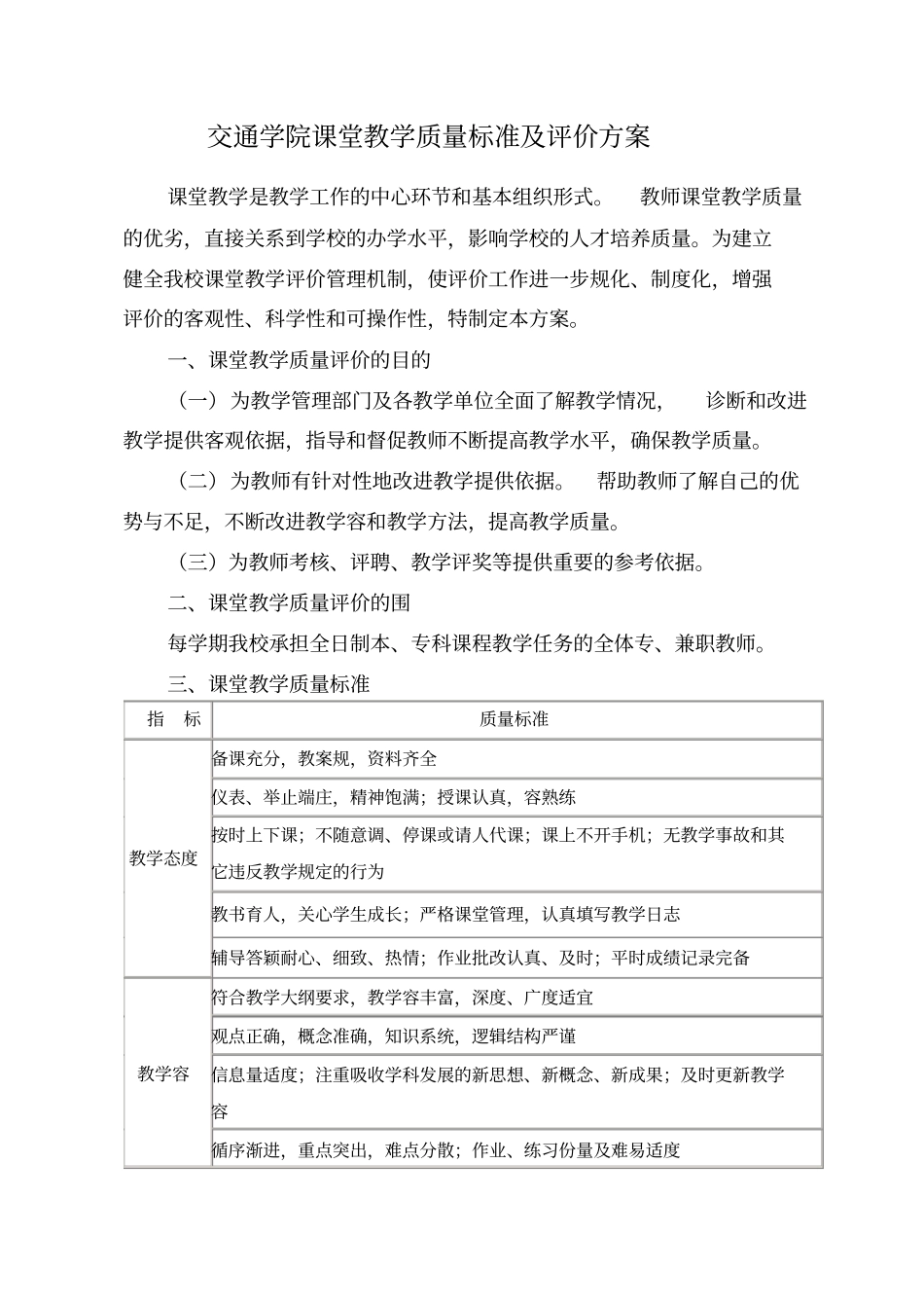 山东交通学院课堂教学质量标准与评价方案_第1页