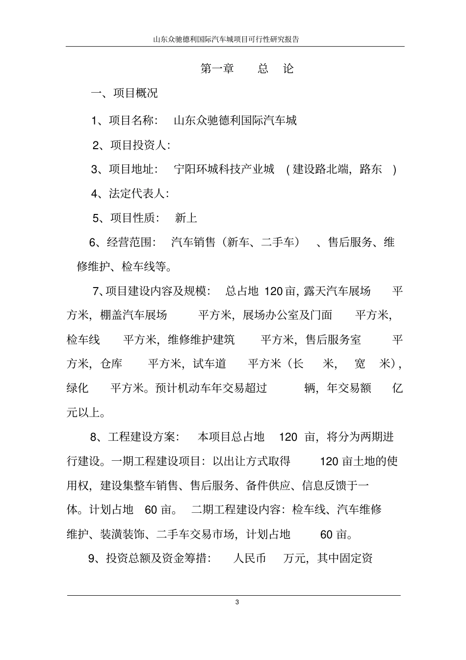 山东众驰德利国际汽车城项目可行性研究报告书_第3页