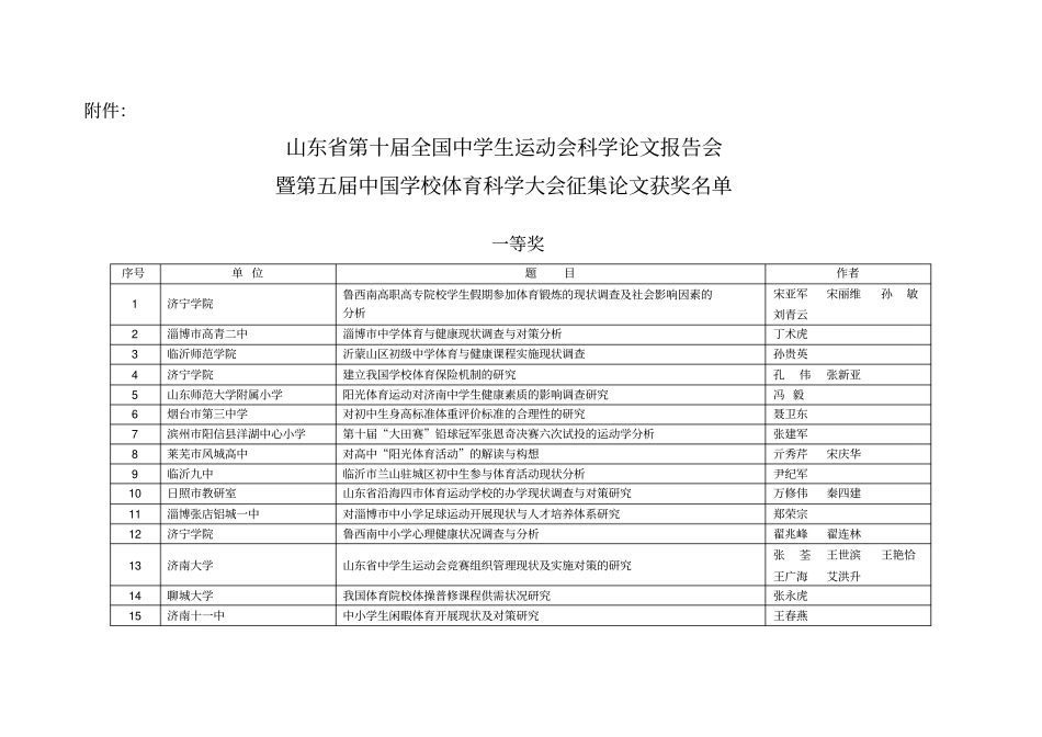 山东十届全国中学生运动会科学设计方案报告会_第1页