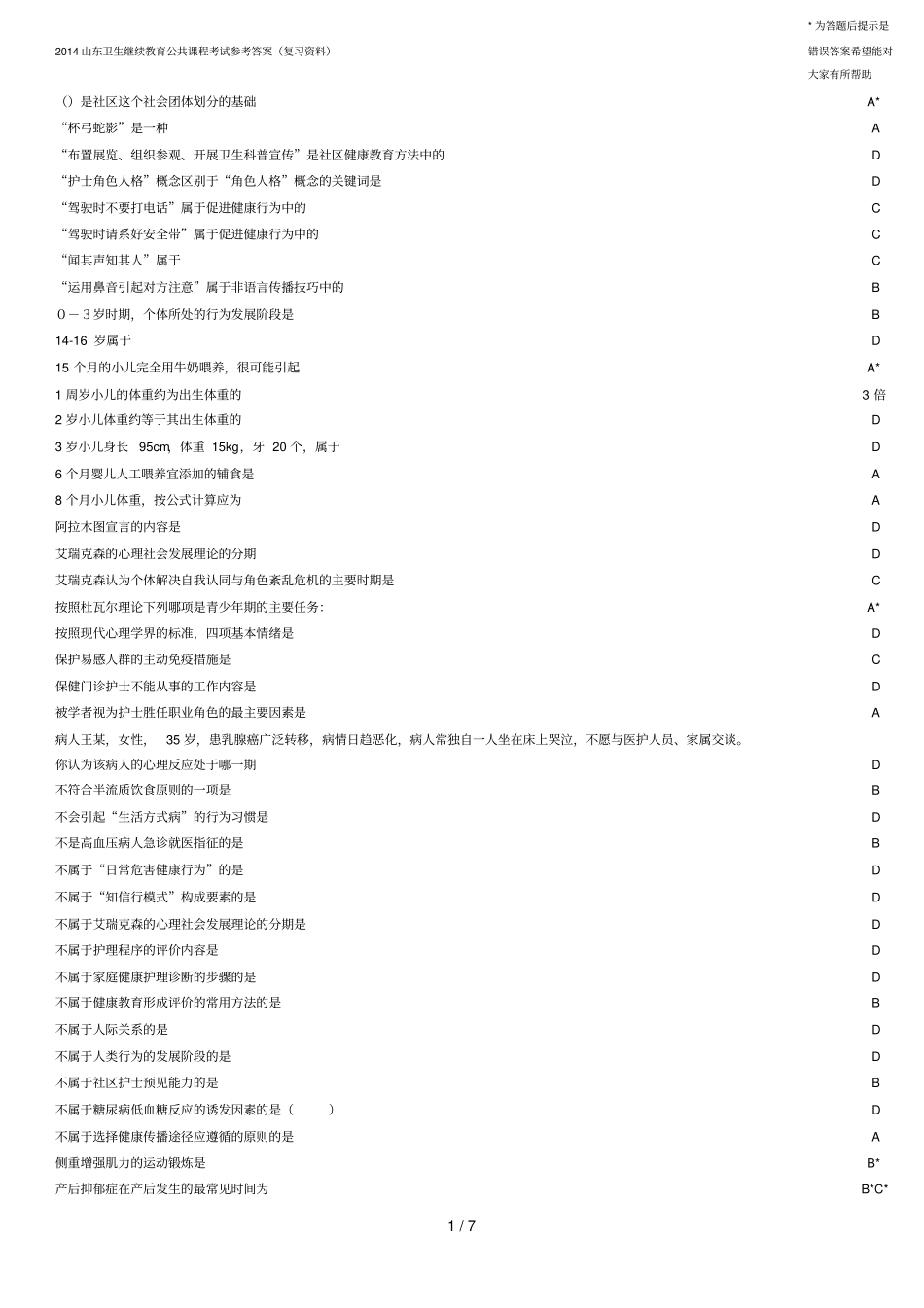 山东卫生继续教育公共课程社区护理试题及答案_第1页