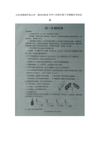 山东威海乳山六年级生物下学期期末考试试题扫