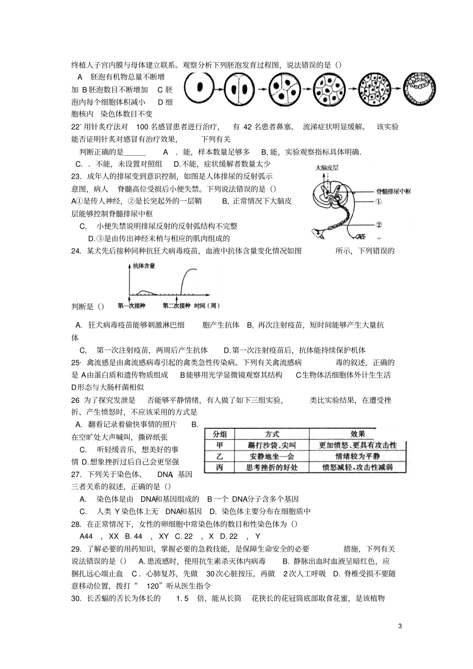 山东日照2017年中考生物真题试题含答案_第3页