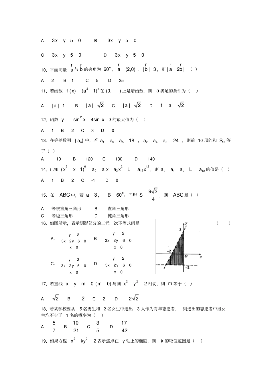 山东春季高考数学模拟试题二及答案_第2页