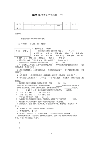 山东泰安中考模拟训练语文模拟试题二