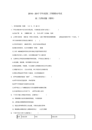 山东济南2012017学年高二生物下学期期末考试试题