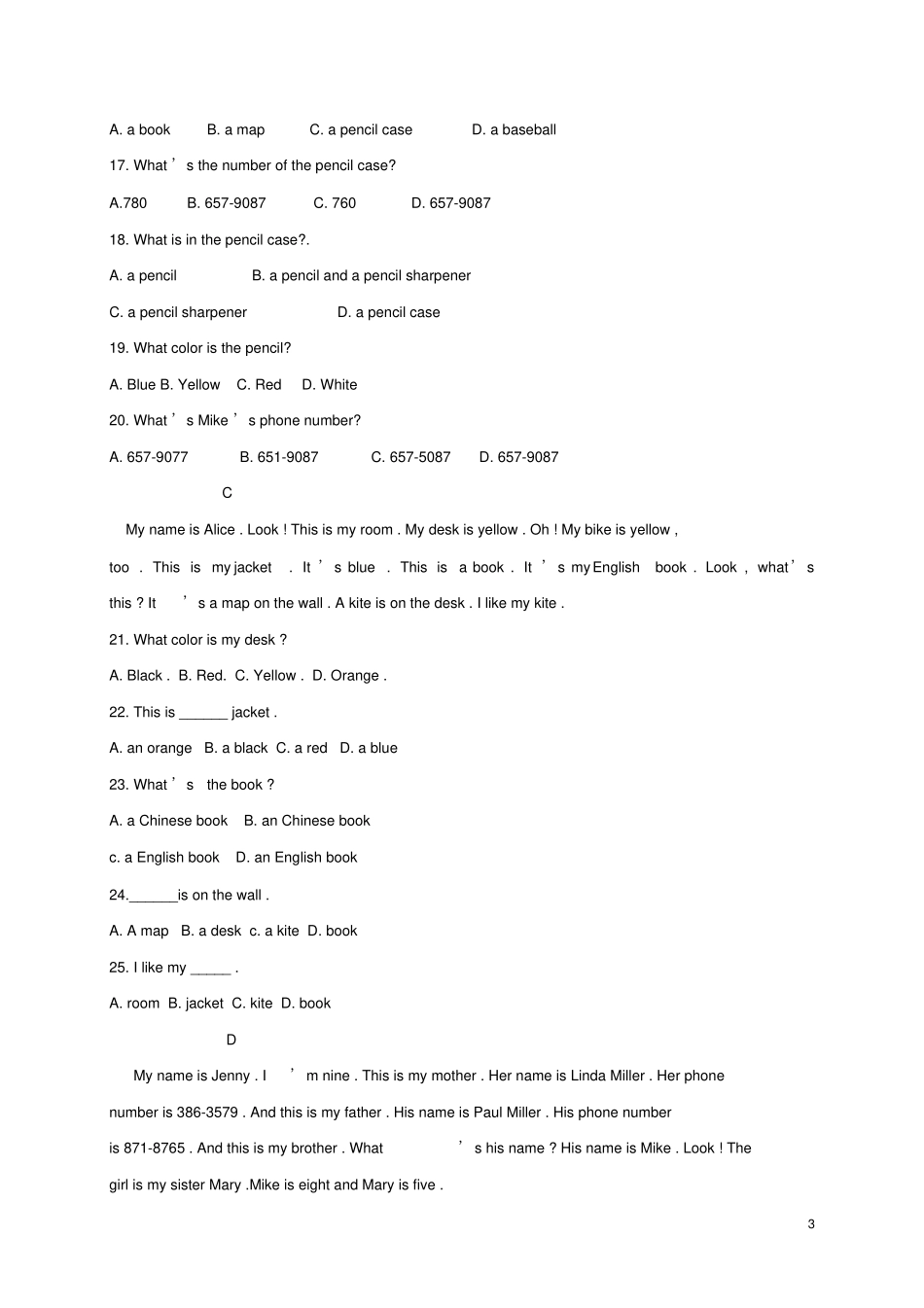 山东淄博临淄区2017-2018学年六年级英语上学期期中试题五四制_第3页