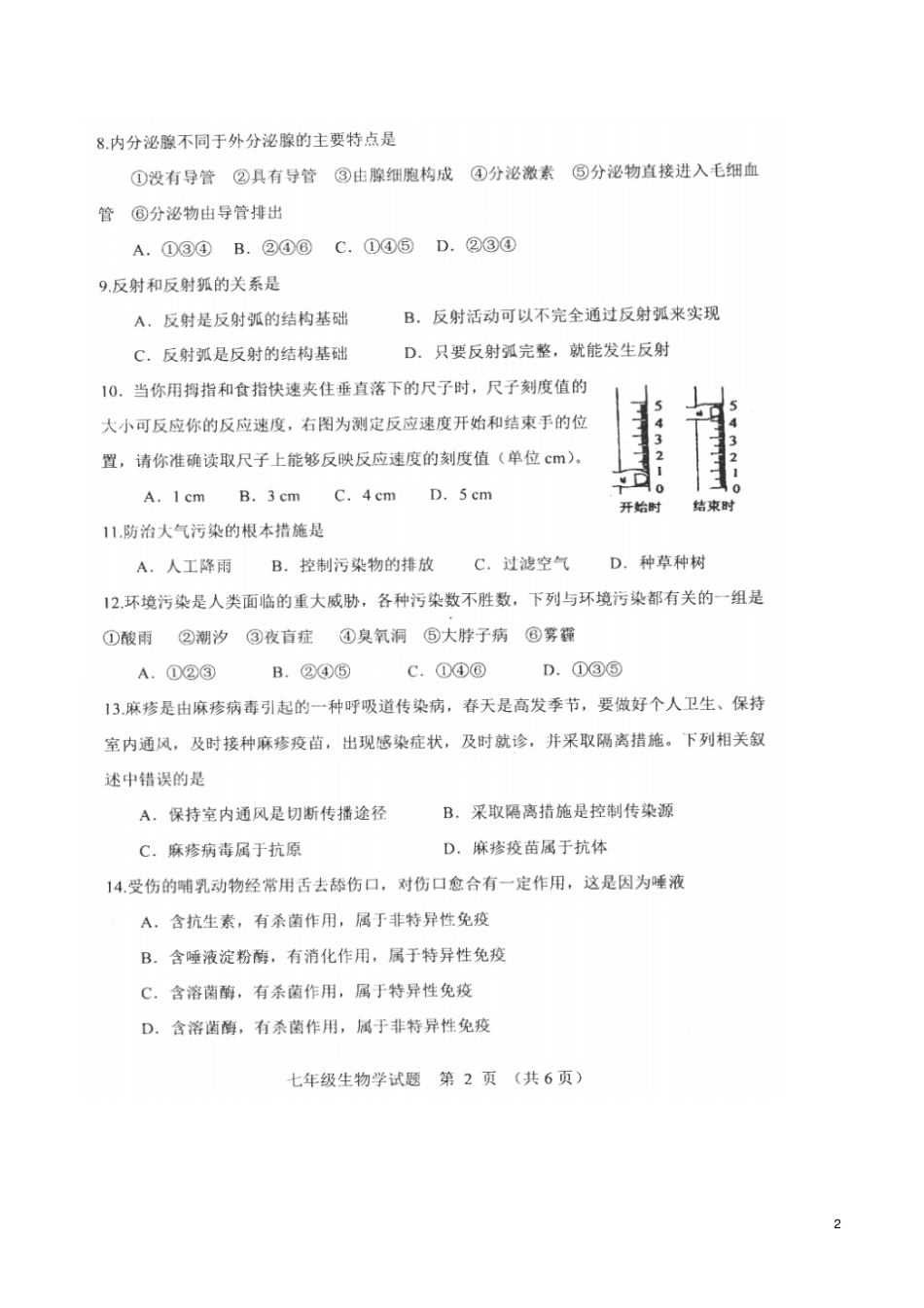 山东淄博周村区2017-2018学年七年级生物下学期期中试题扫描版,无答案鲁科版五四制_第2页