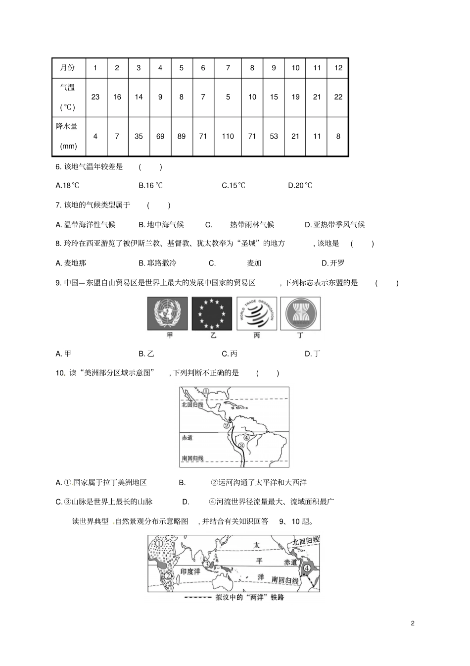 山东滨州无棣2017届九年级地理水平模拟试题_第2页