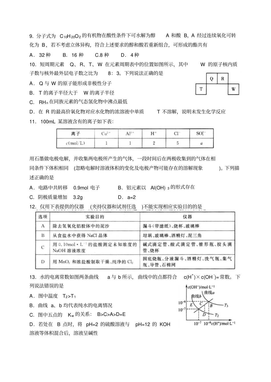 山东潍坊2016届二模理综试题版含答案讲解_第3页