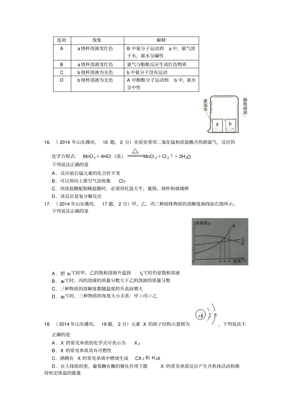 山东潍坊中考化学试题版,含答案_第3页