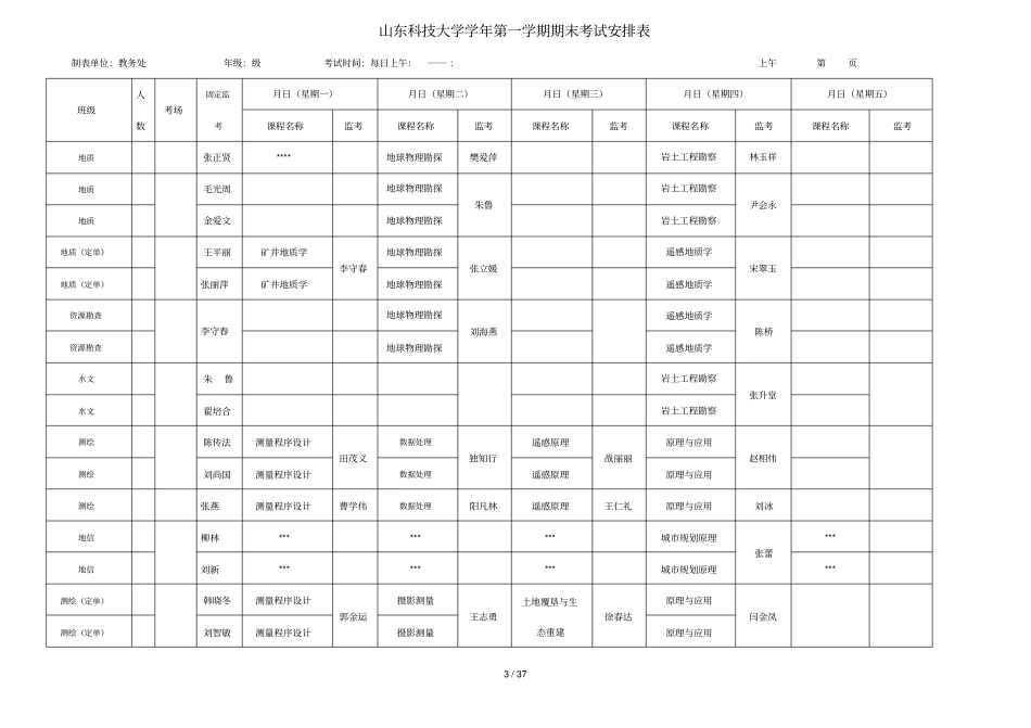 山东科技大学-2012学年第一学期期末考试安排表_第3页