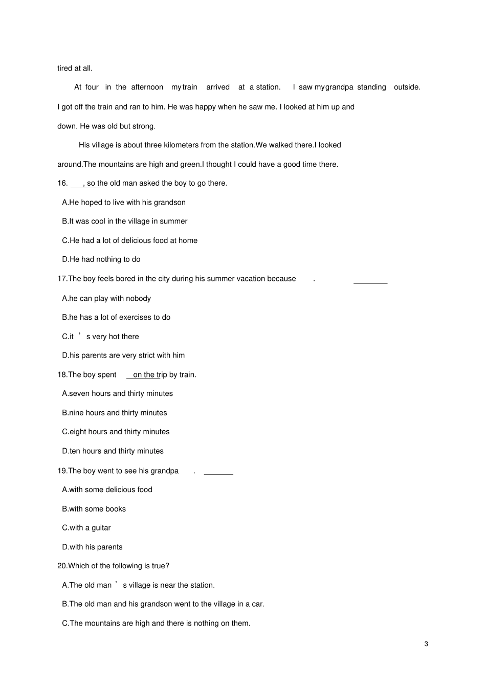 山东荣成2017-2018学年七年级英语上学期期中试题模拟一新人教版五四制_第3页