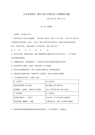 山东荣成2017届九年级化学下学期期中试题
