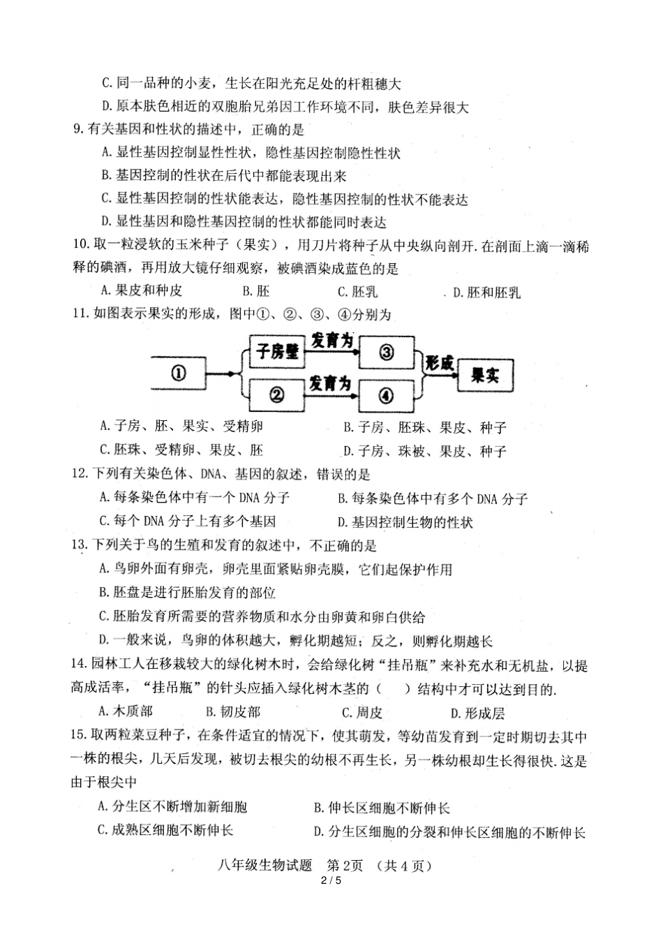 山东菏泽郓城2017_2018学年八年级生物上学期期末试题扫描版济南版_第2页