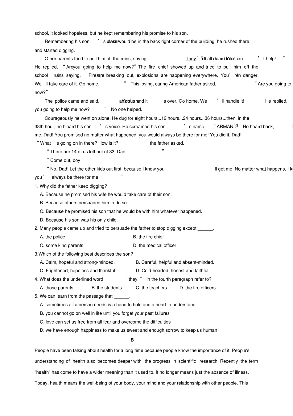 山东菏泽高二上学期寒假作业三英语_第3页