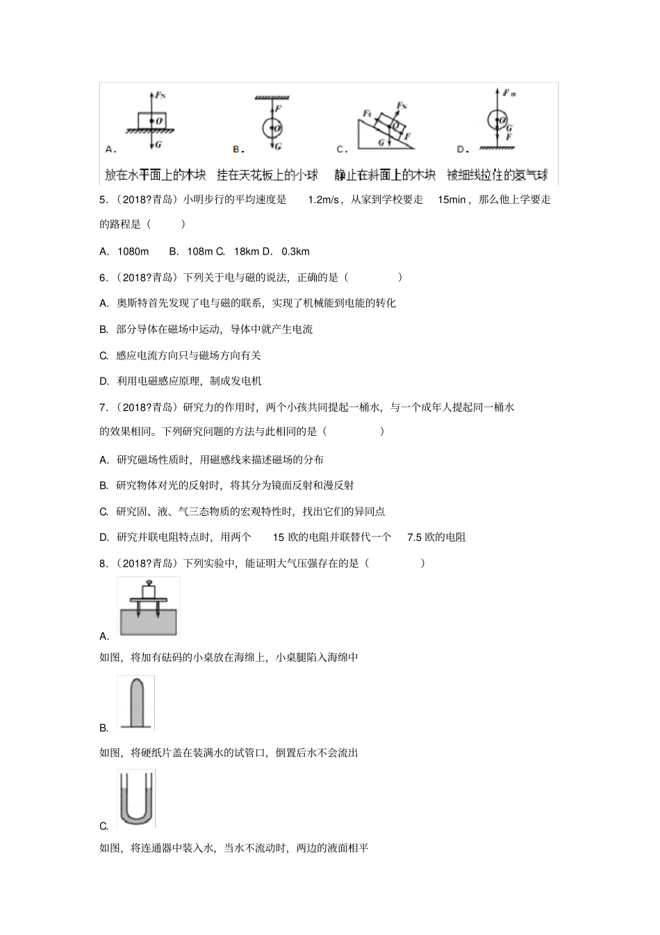山东青岛2018年中考物理试题版,含解析_第2页