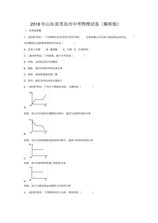 山东青岛2018年中考物理试题版,含解析