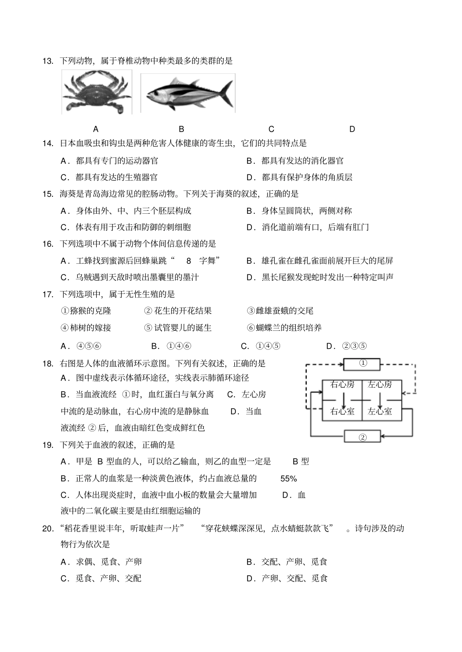 山东青岛2018年初中学业水平考试生物试题_第3页