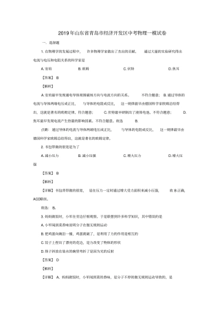 山东青岛经济开发区中考物理一模试题含解析